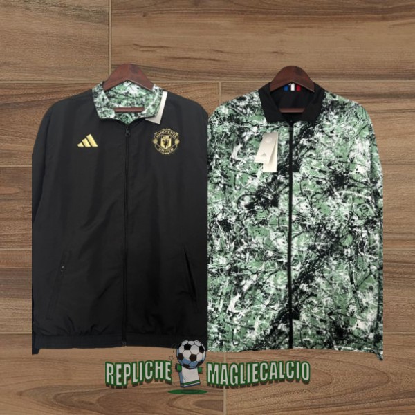 giacca a vento manchester united a doppio strato verde nero 2024-2025 - immagine 3